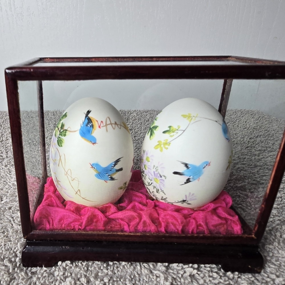 Decorative Two Floral Egg Set with Display Case - Picture 7 of 10